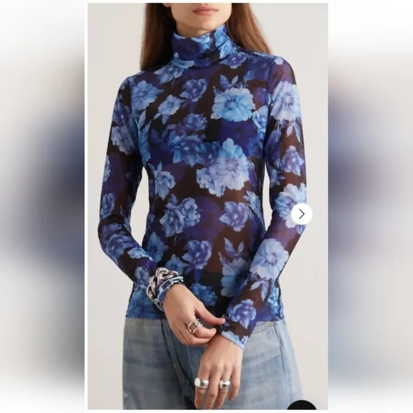 Alice + Olivia DELAINA LONG SLEEVE TURTLENECK MESH TOP SIZE XL - Picture 3 of 16